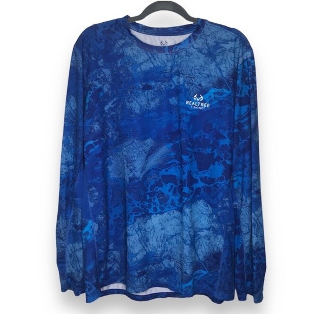 Reeltree Fishing Long Sleeve Performance T Shirt Black Blue Camo Mens Size Large